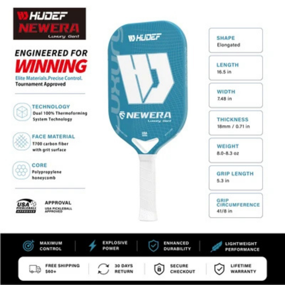Hudef Luxury™ Gen 1 Elongated Pickleball Paddle (18mm)