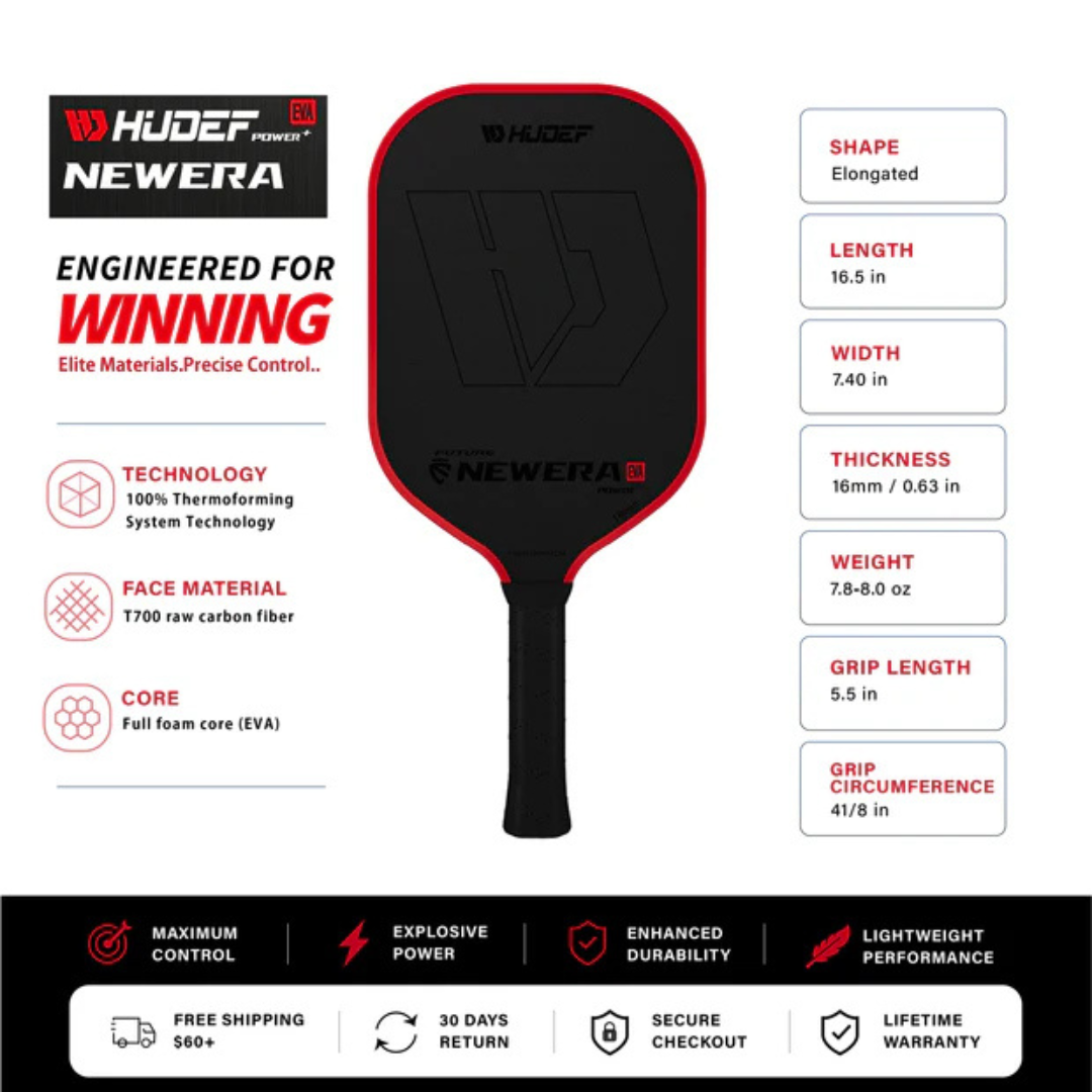 Hudef Future™ Elongated Pickleball Paddle (EVA Core)