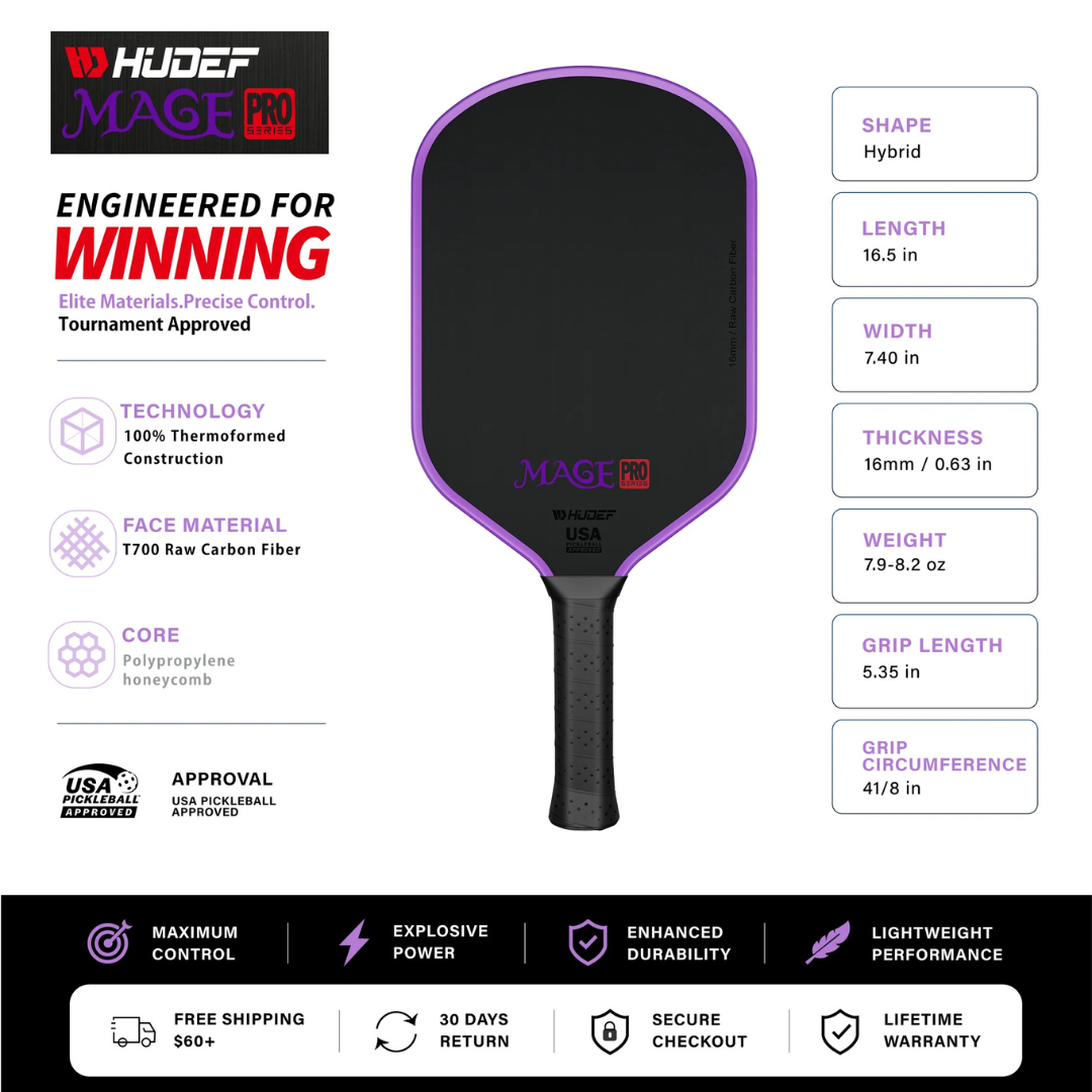 Hudef Mage Pro™ Gen 1 Hybrid Pickleball Paddle (Carbon Fiber)